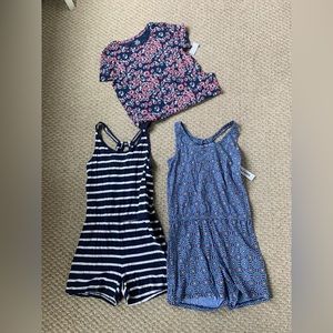 NWT New Old Navy Lot Rompers Shirt XL 14 Girls 2 Rompers and NWT tee